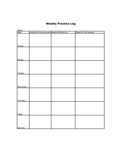 10 Weekly Practice Log Templates In PDF DOC