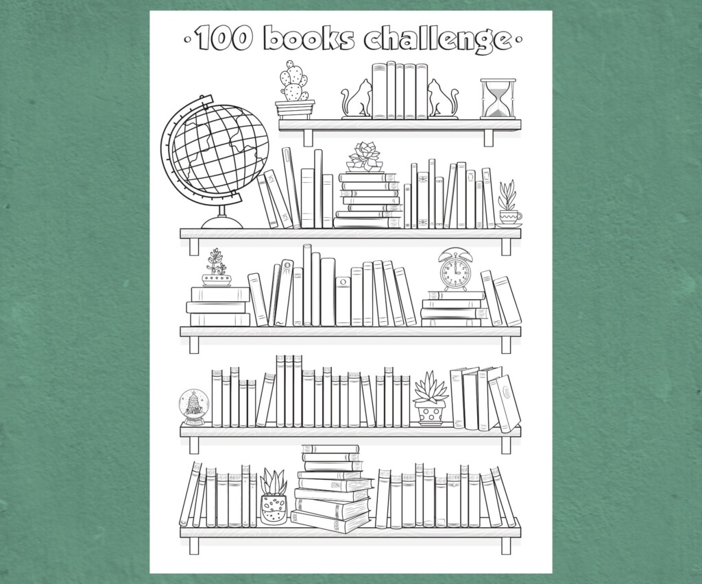 100 Books Challenge Printable Reading Log Book Tracker Coloring 