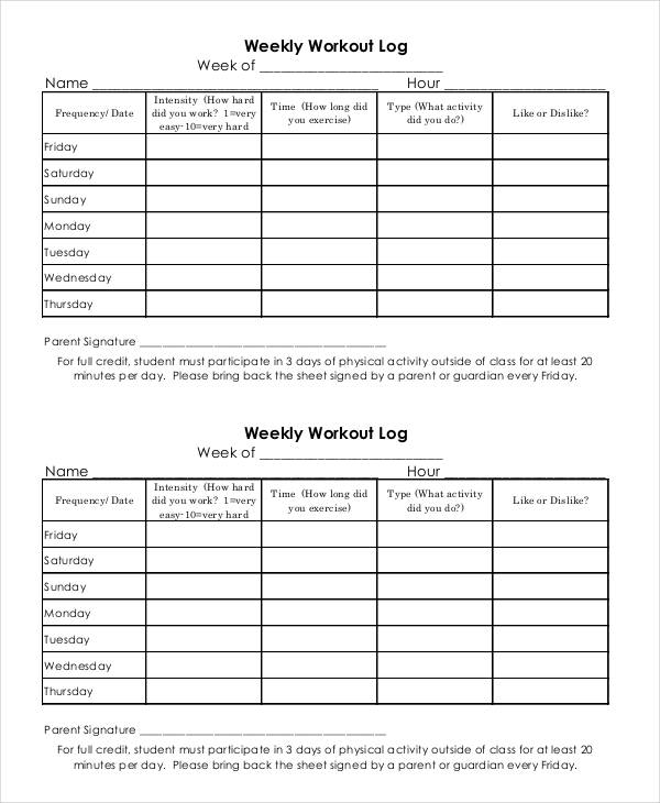 12 Week Shred Printable Workout Logs pdf Format 
