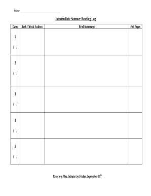 18 Printable Reading Log With Summary Forms And Templates Fillable 