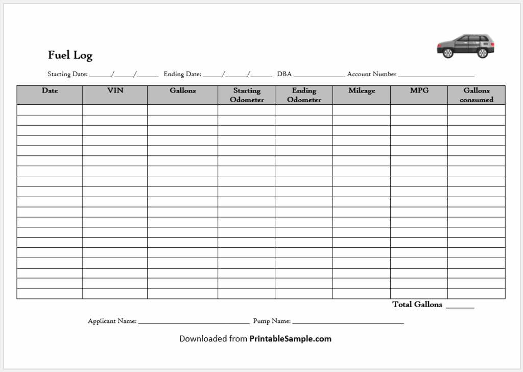 20 Free Sample Fuel Log Templates Printable Samples