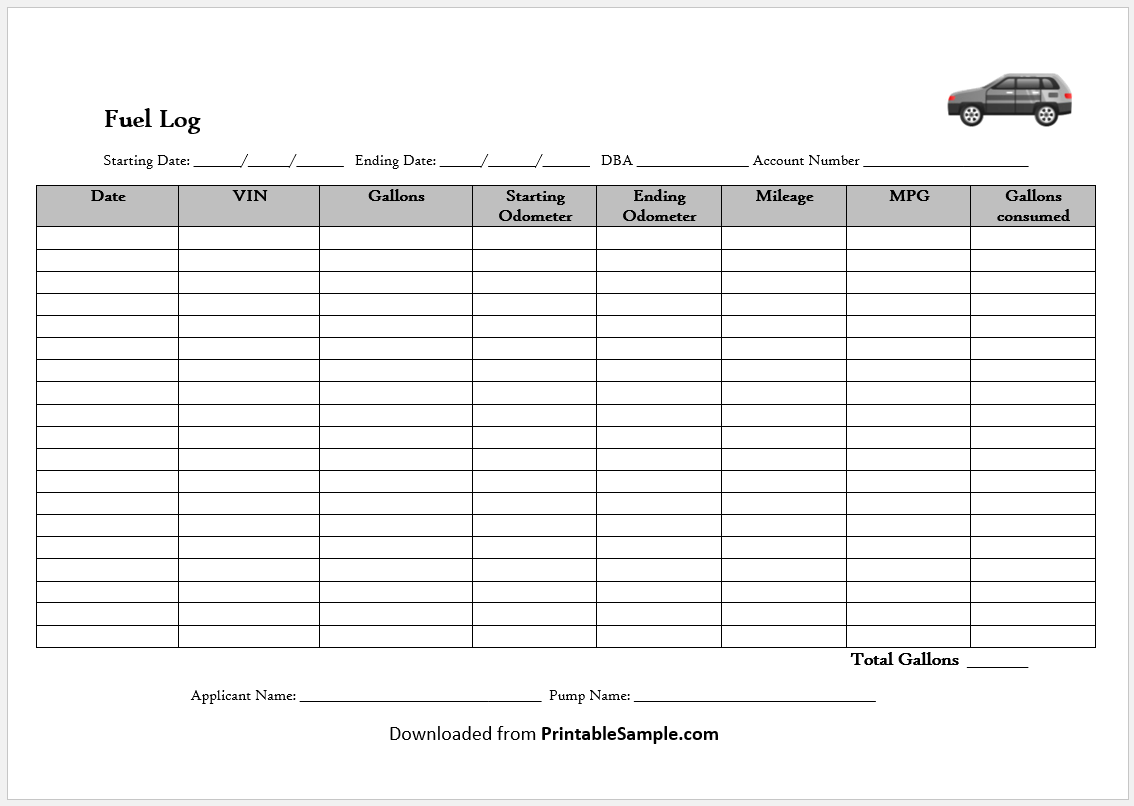 20 Free Sample Fuel Log Templates Printable Samples