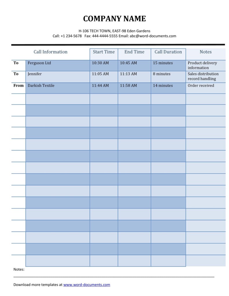 20 Printable Call Log Templates Word Excel PDF TemplateLab