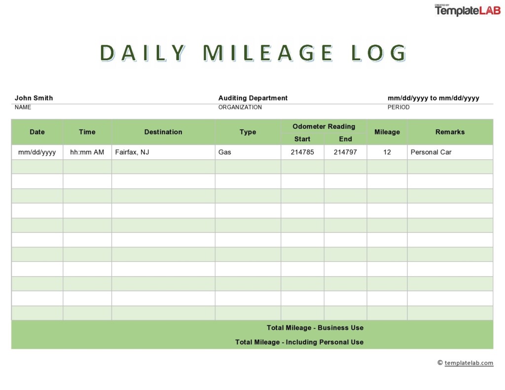 20 Printable Mileage Log Templates Free TemplateLab