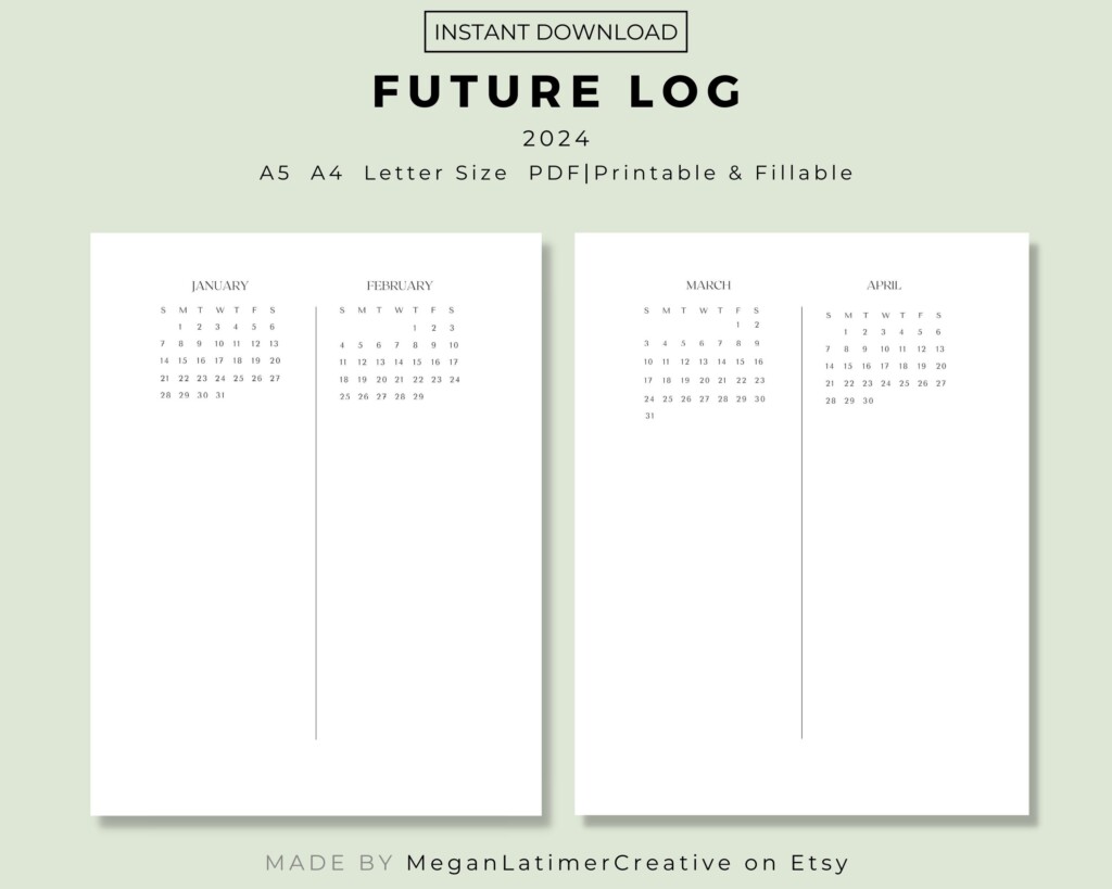 2024 Future Log Calendar Printable 4 Month Glance 2 Month Glance 