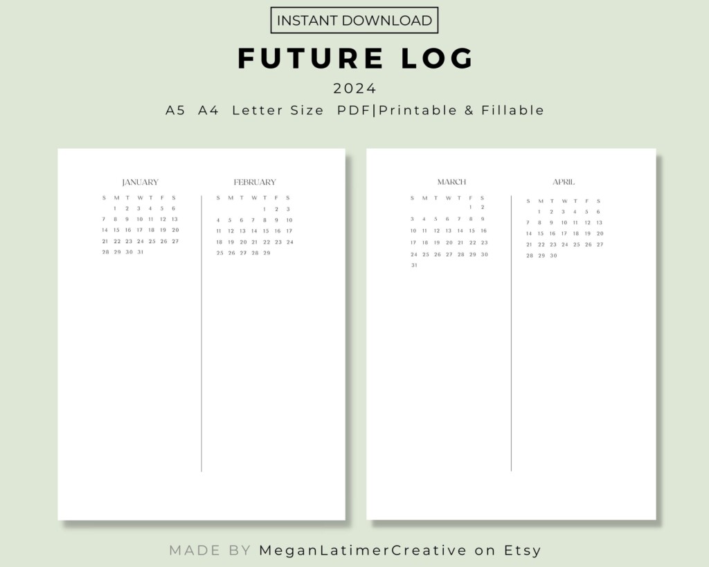 2024 Future Log Calendar Printable 4 Month Glance 2 Month Glance 