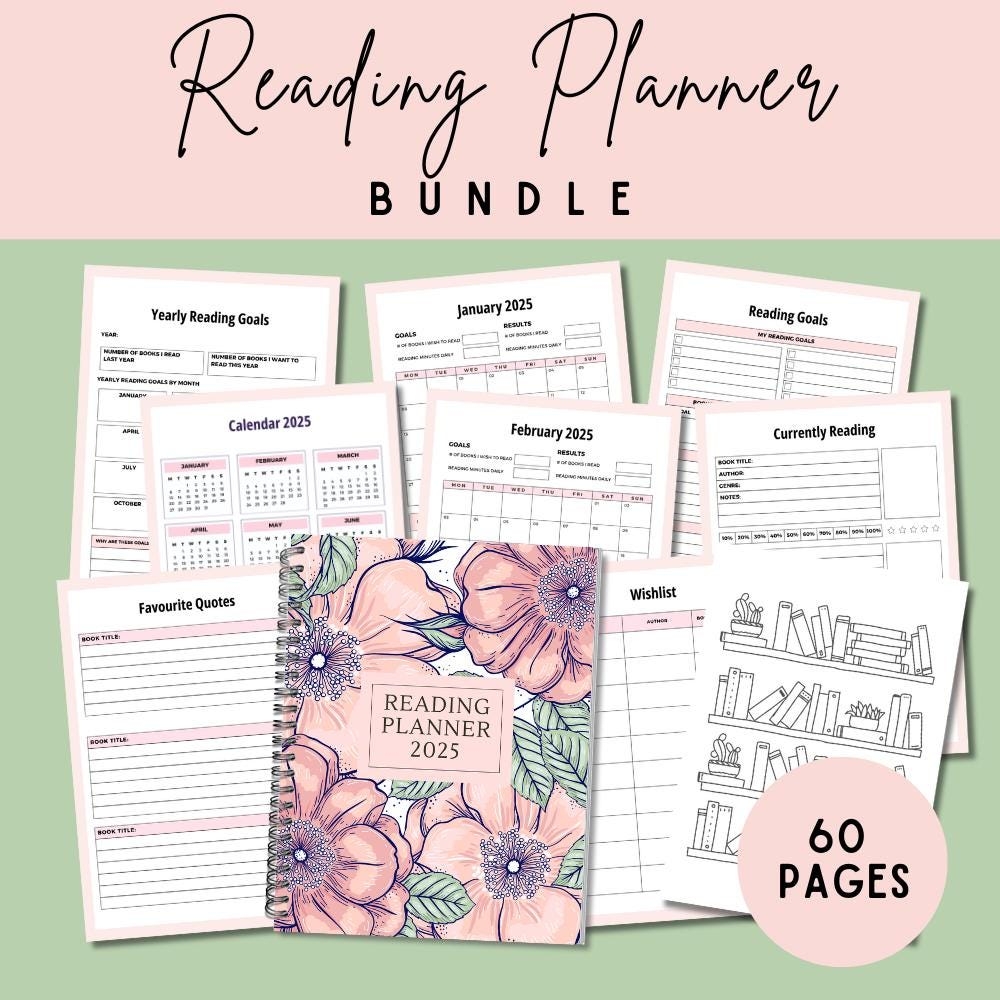 2025 Printable Reading Planner Reading Journal Reading Tracker 