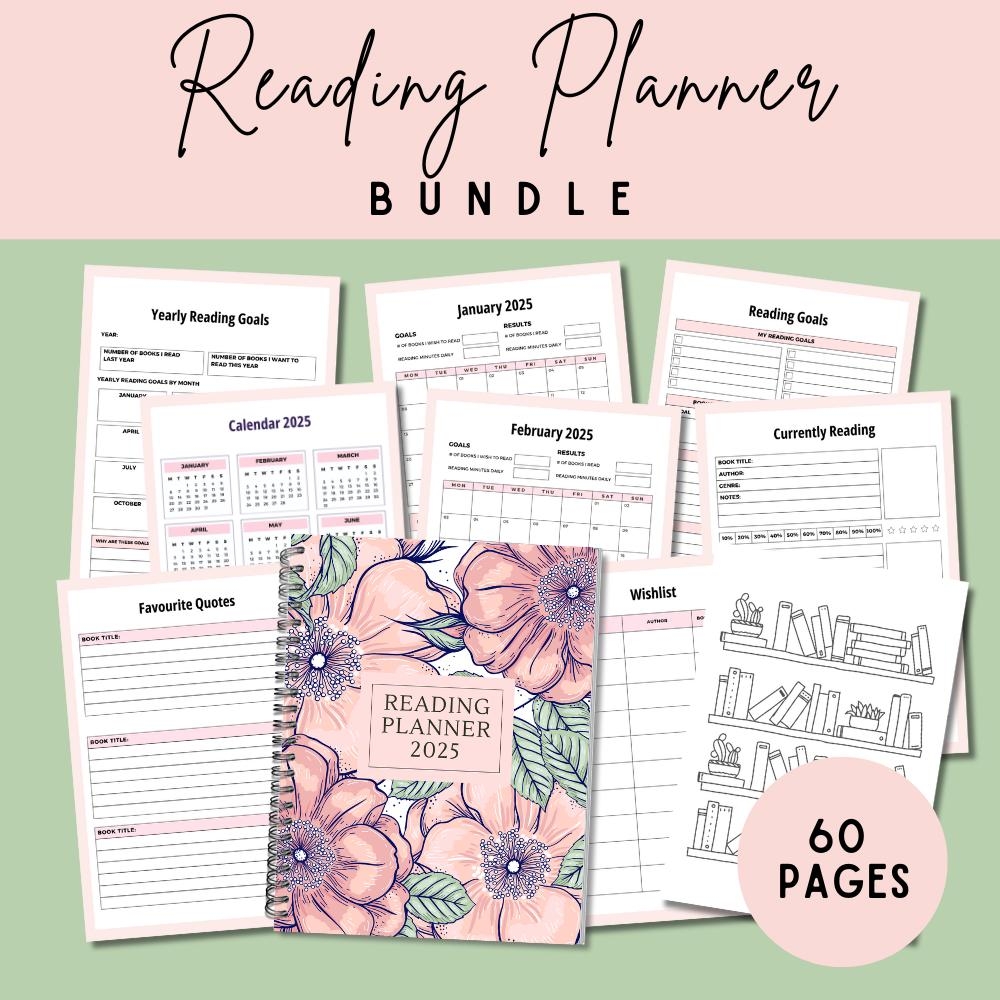 2025 Printable Reading Planner Reading Journal Reading Tracker 