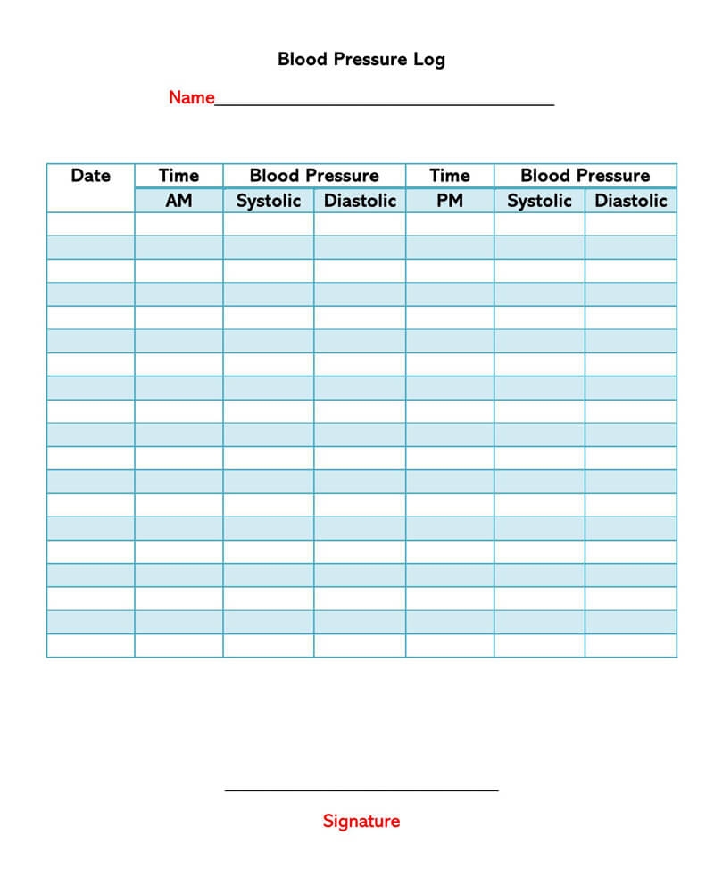 30 Free Blood Pressure Log Sheets And Charts Word PDF 