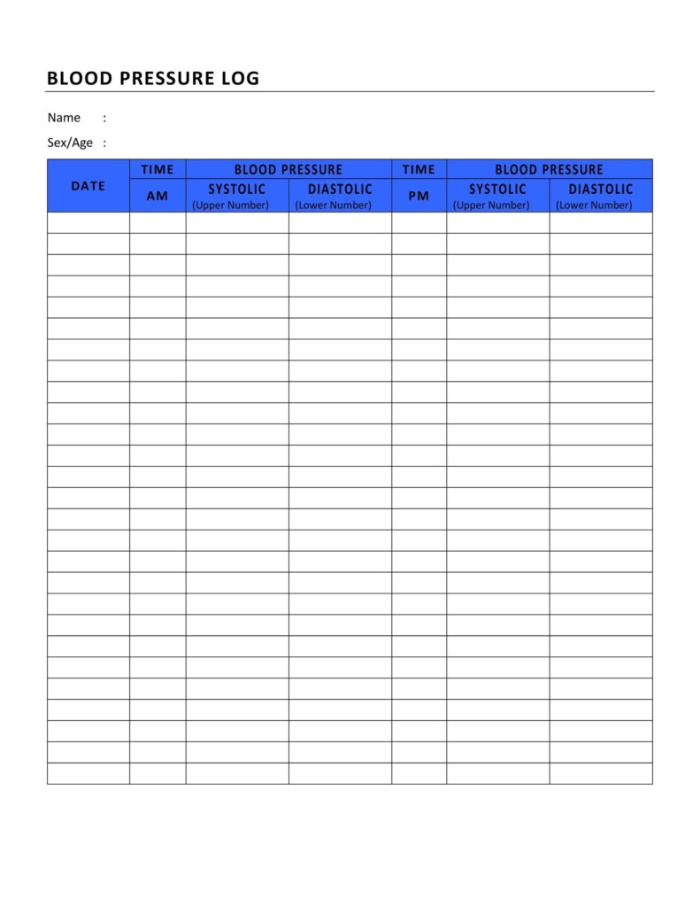 30 Printable Blood Pressure Log Templates TemplateLab