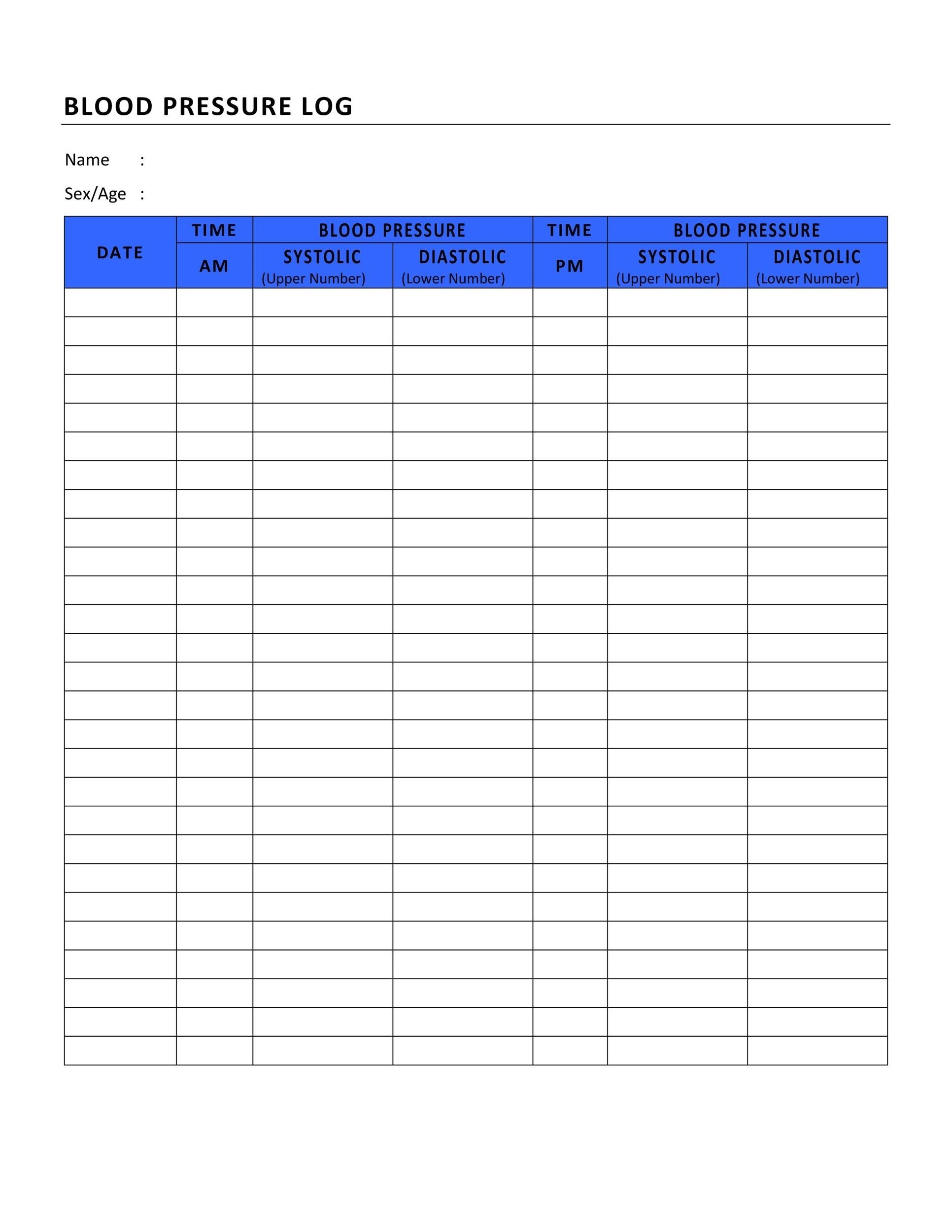 30 Printable Blood Pressure Log Templates TemplateLab