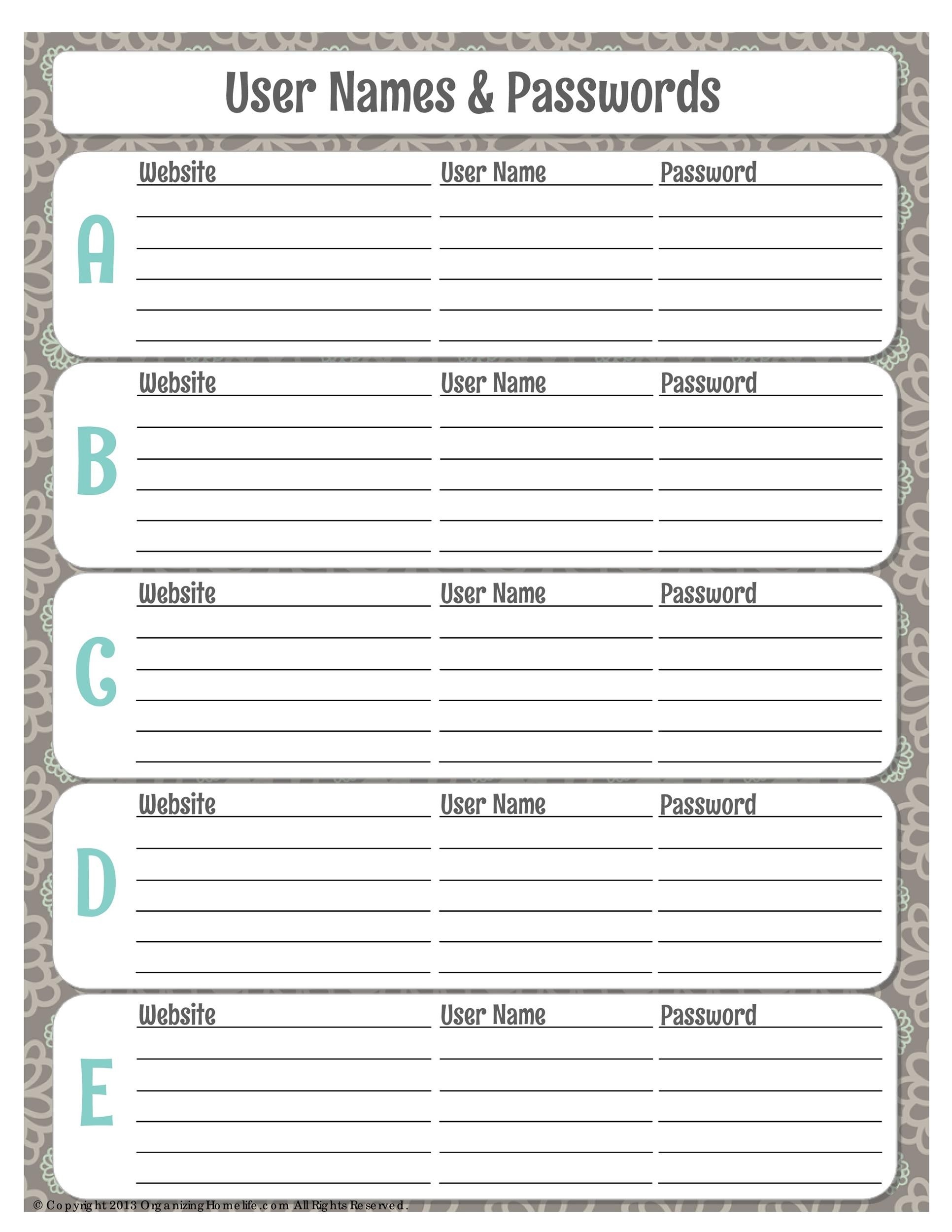 33 Best Password List Templates Word Excel PDF TemplateLab