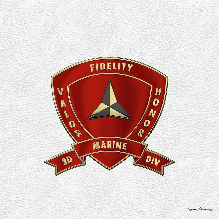 3rd Marine Division 3rd M A R D I V Insignia Over White Leather 