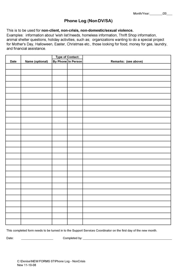 40 Printable Call Log Templates In Microsoft Word And Excel