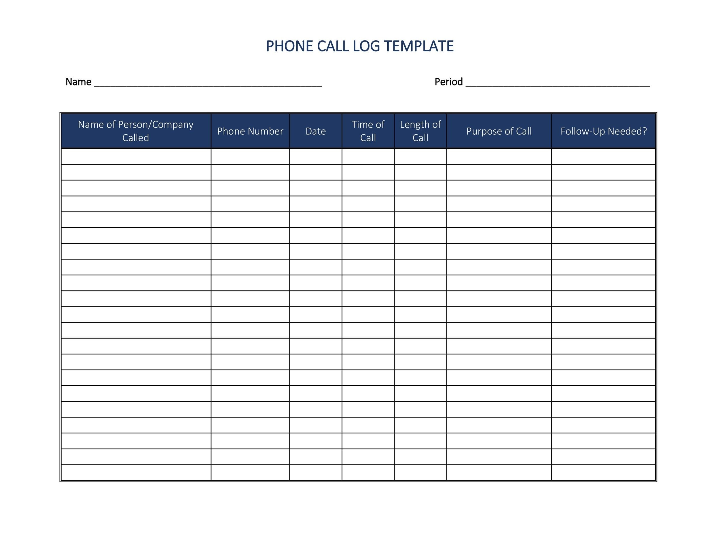 40 Printable Call Log Templates In Microsoft Word And Excel