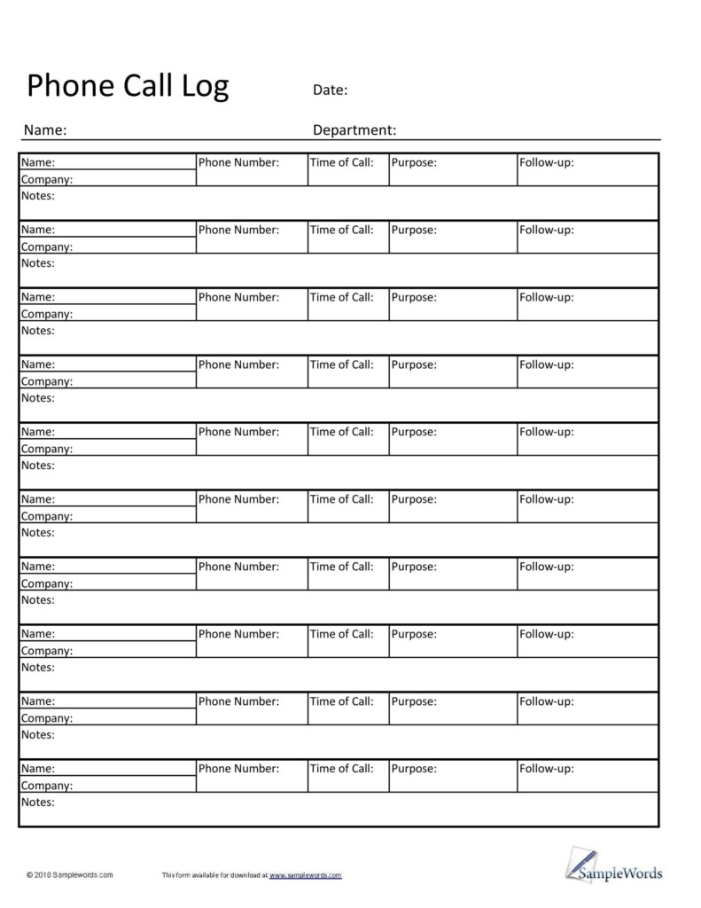 40 Printable Call Log Templates In Microsoft Word And Excel