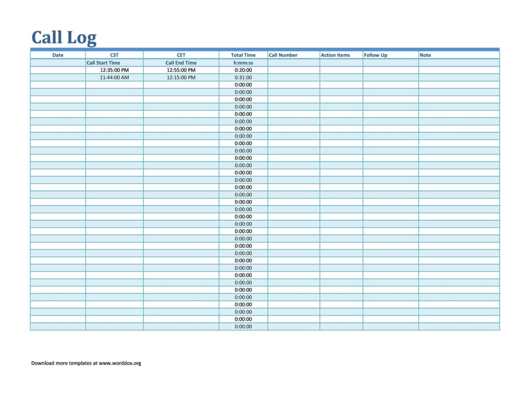40 Printable Call Log Templates Word Excel PDF TemplateLab