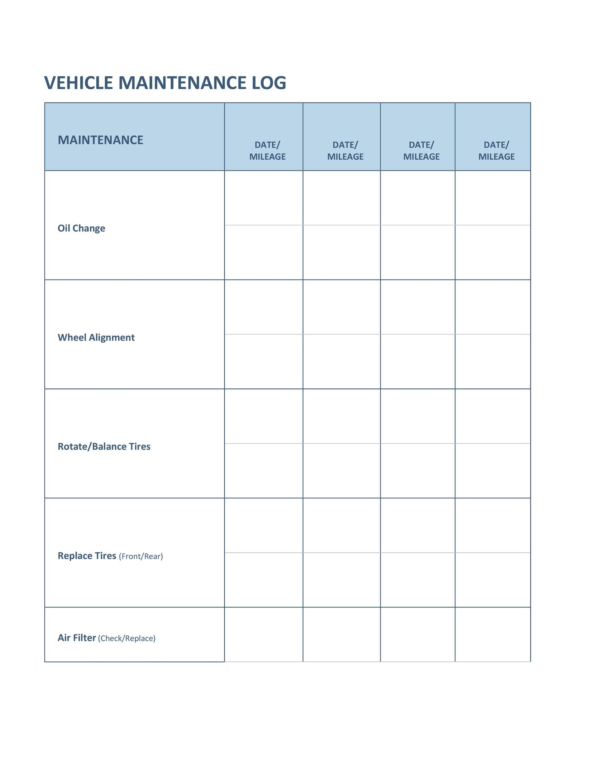 40 Printable Vehicle Maintenance Log Templates TemplateLab