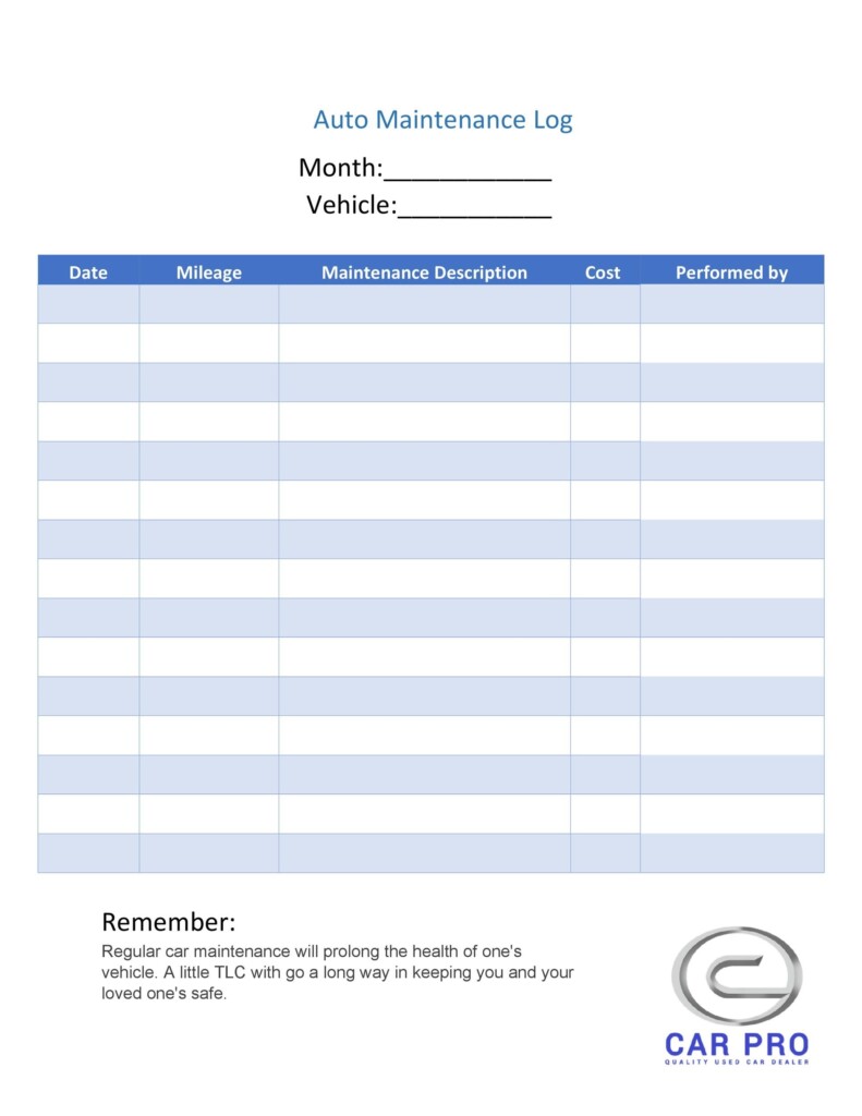 43 Printable Vehicle Maintenance Log Templates TemplateLab