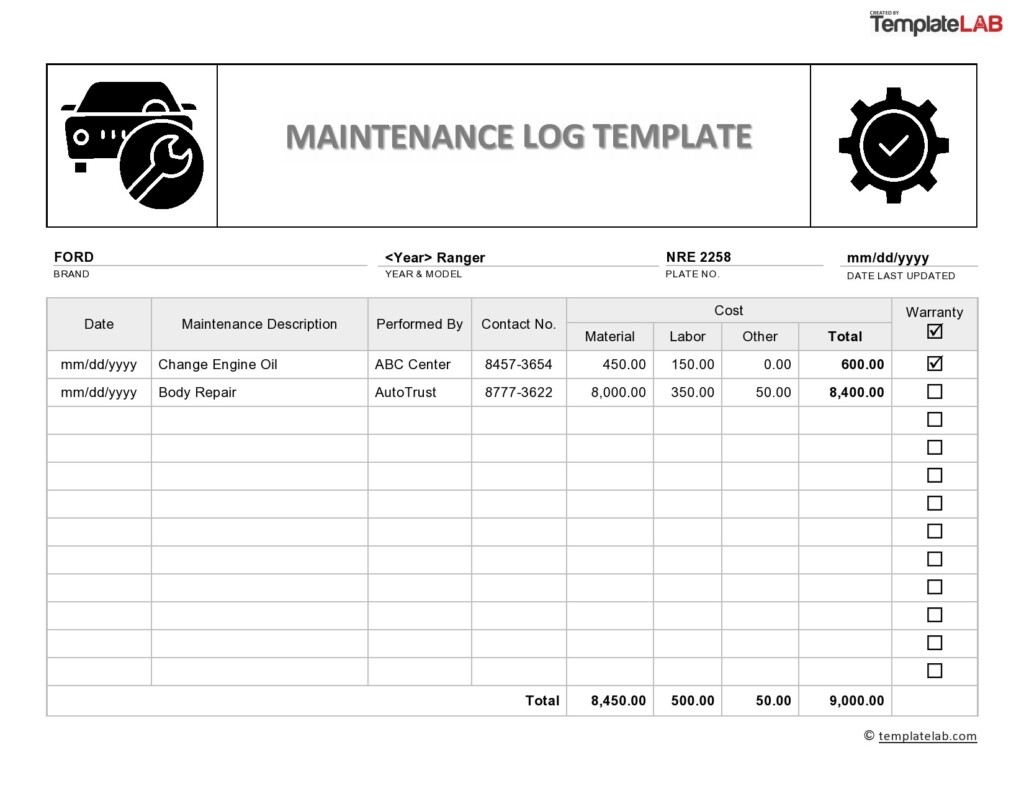 43 Printable Vehicle Maintenance Log Templates TemplateLab
