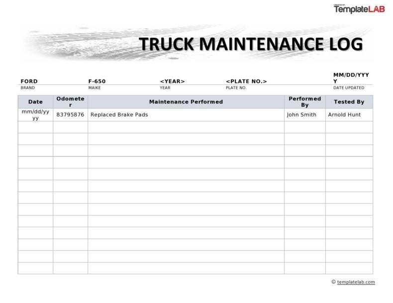 43 Printable Vehicle Maintenance Log Templates TemplateLab