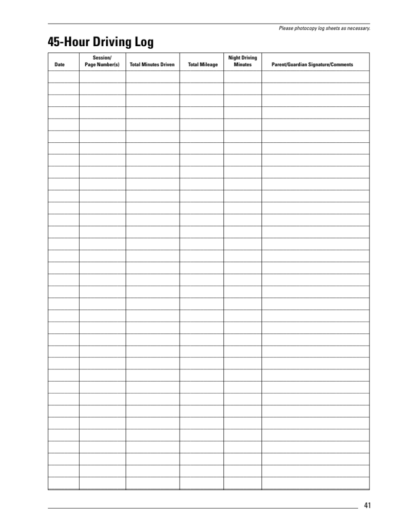 45 hour Driving Log Download Printable PDF Templateroller