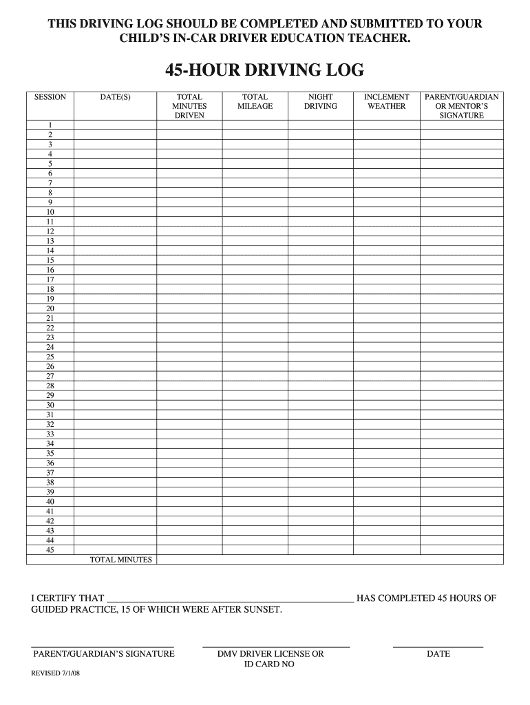 45 Hour Driving Log Filled Out Example Fill Online Printable 