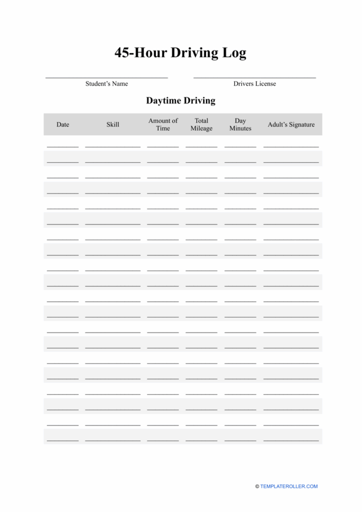 45 Hour Driving Log Sheet Template Download Printable PDF Templateroller