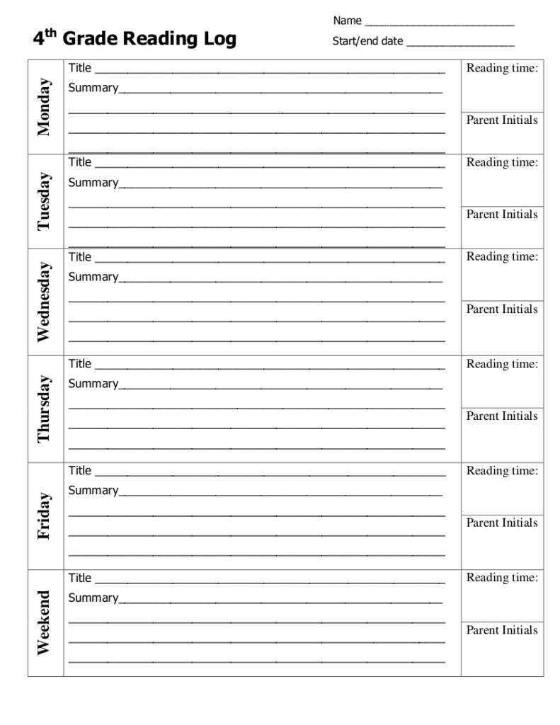 48 Printable Reading Log Examples To Download