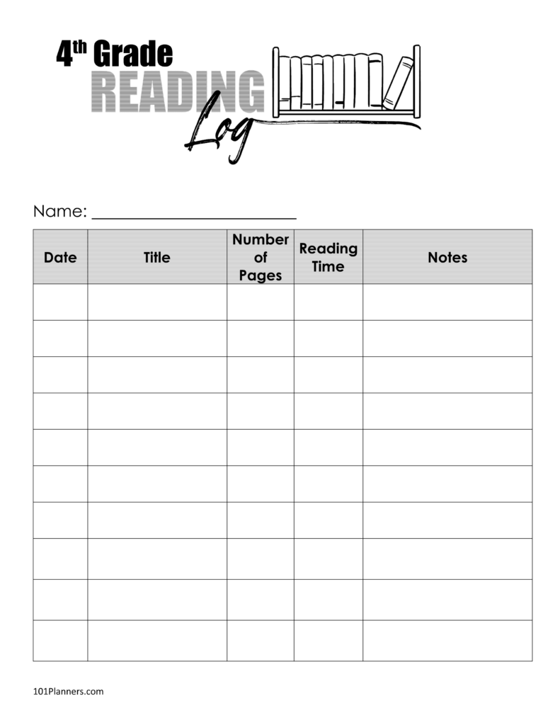 4Th Grade Reading Log Printable Printable Word Searches