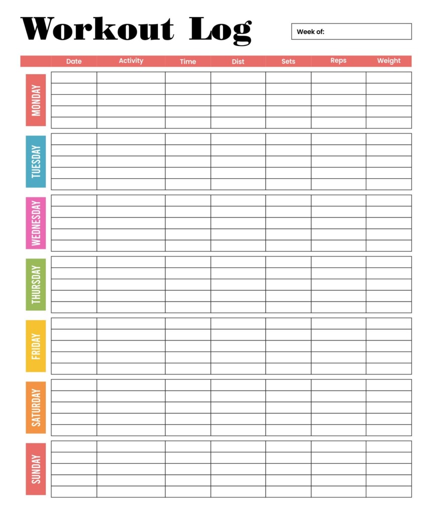 5 Best Images Of Weekly Exercise Chart Free Printable Templates Free 