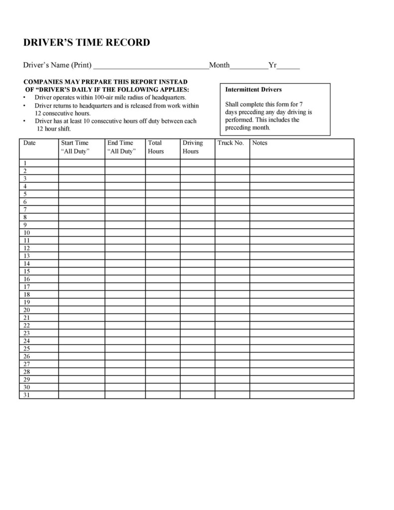 50 Printable Driver 39 s Daily Log Books Templates Examples 