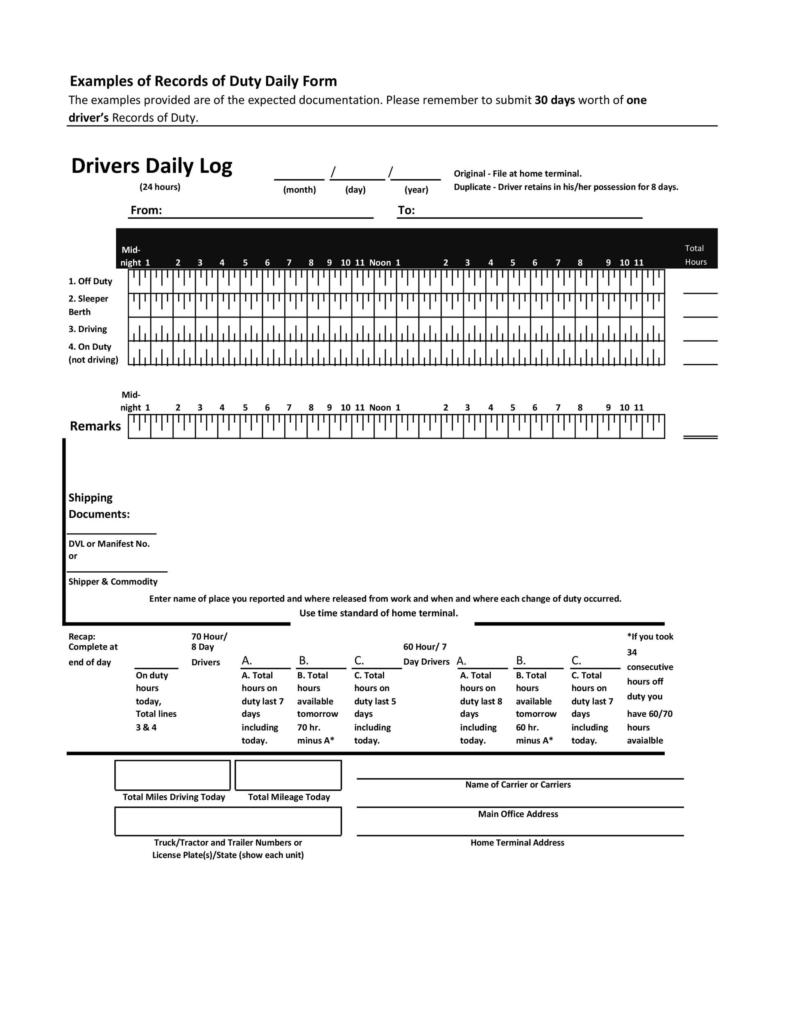 50 Printable Driver 39 s Daily Log Books Templates Examples