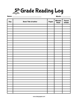 5th Grade Reading Log Daisy Paper