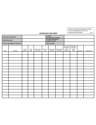 6 Autoclave Log Sheet Templates In PDF DOC