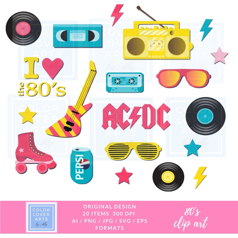 80 39 S CLIPART Printable 80s Party Decor Retro Digital 1980 39 s Etsy