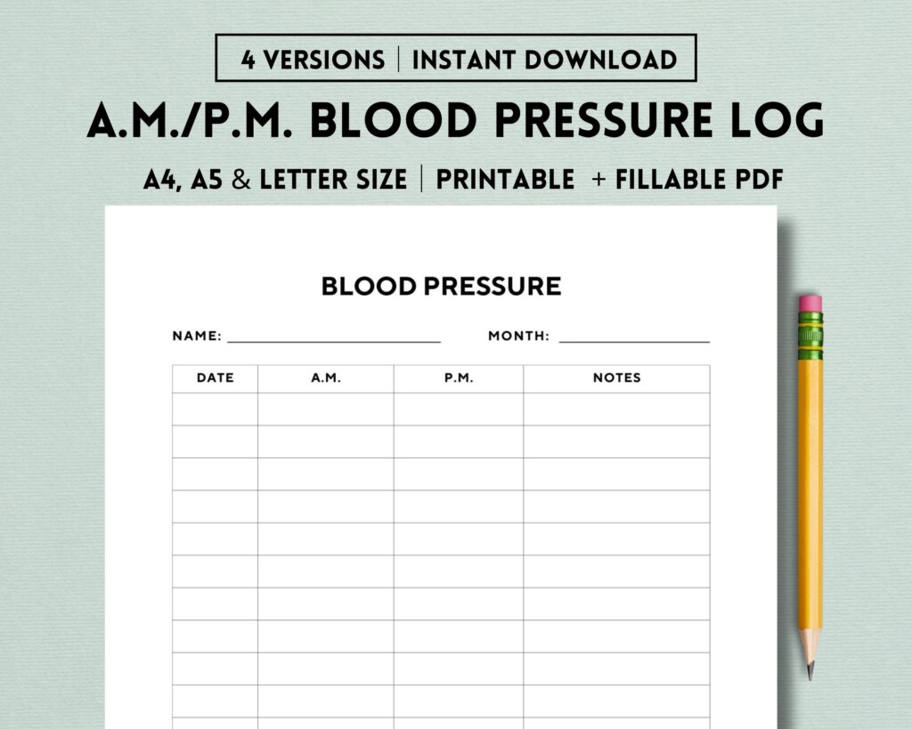 A M P M Blood Pressure Log Printable Template Morning And Evening 