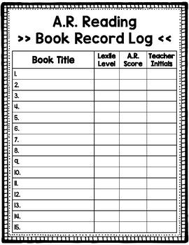Accelerated Reader AR Book Record Log Accelerated Reader Teaching 