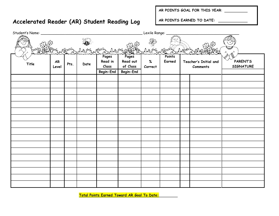 Accelerated Reader Ar Student Reading Log Download Printable PDF