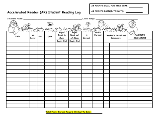 Accelerated Reader Ar Student Reading Log Download Printable PDF 