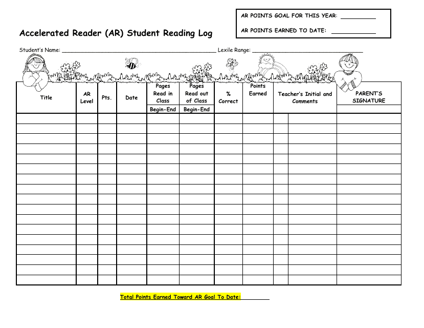 Accelerated Reader Ar Student Reading Log Download Printable PDF 