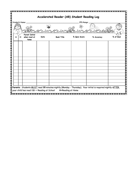 Accelerated Reader Ar Student Reading Log Printable Pdf Download