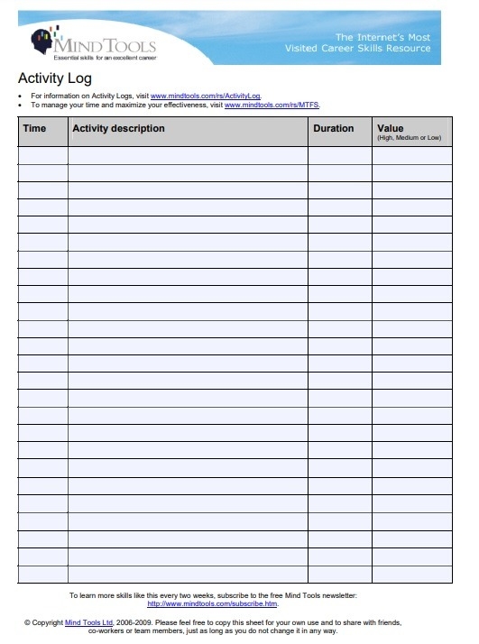 Activity Log Templates 17 Free Printable Word Excel PDF Formats 