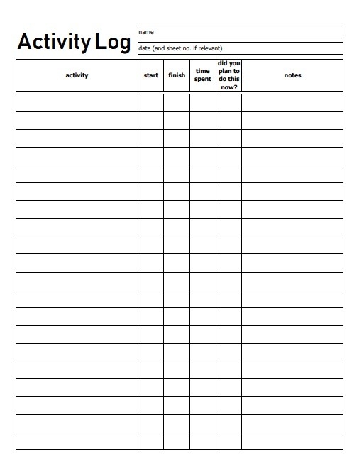 Activity Log Templates 17 Free Printable Word Excel PDF Formats
