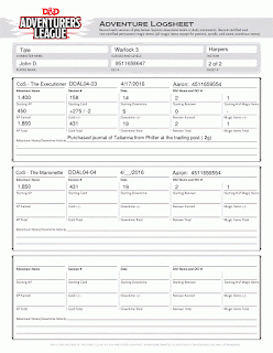 Adventurers League Adventure Logsheet Cyqust