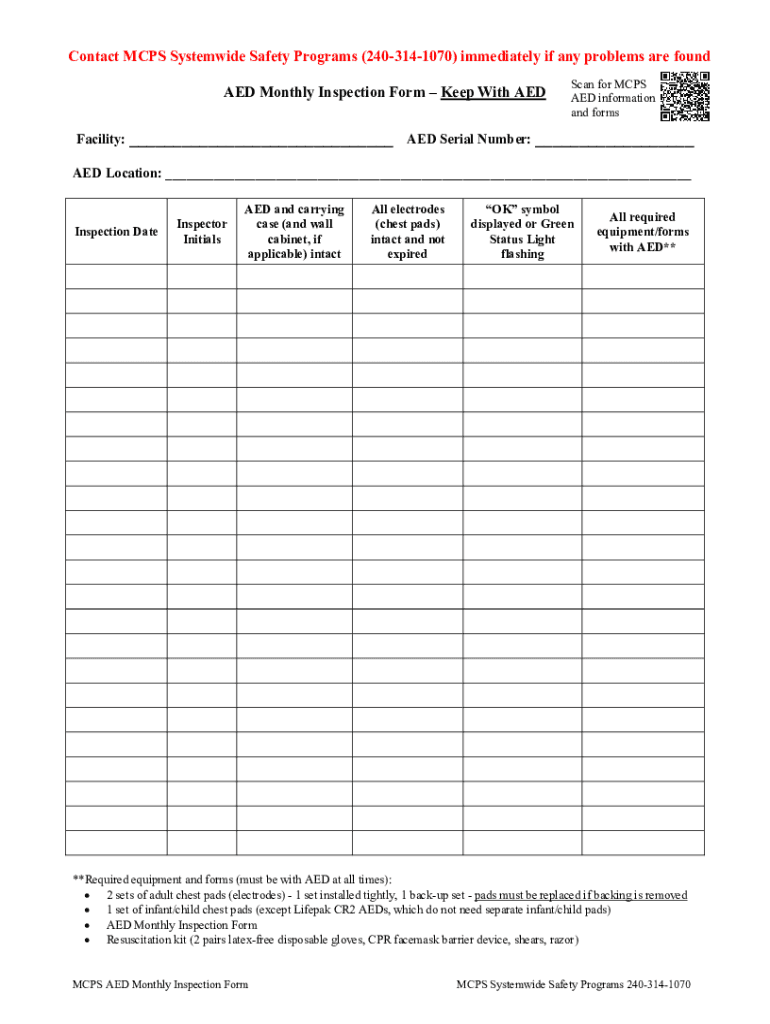 Aed Monthly Inspection Log 2021 2025 Form Fill Out And Sign Printable 