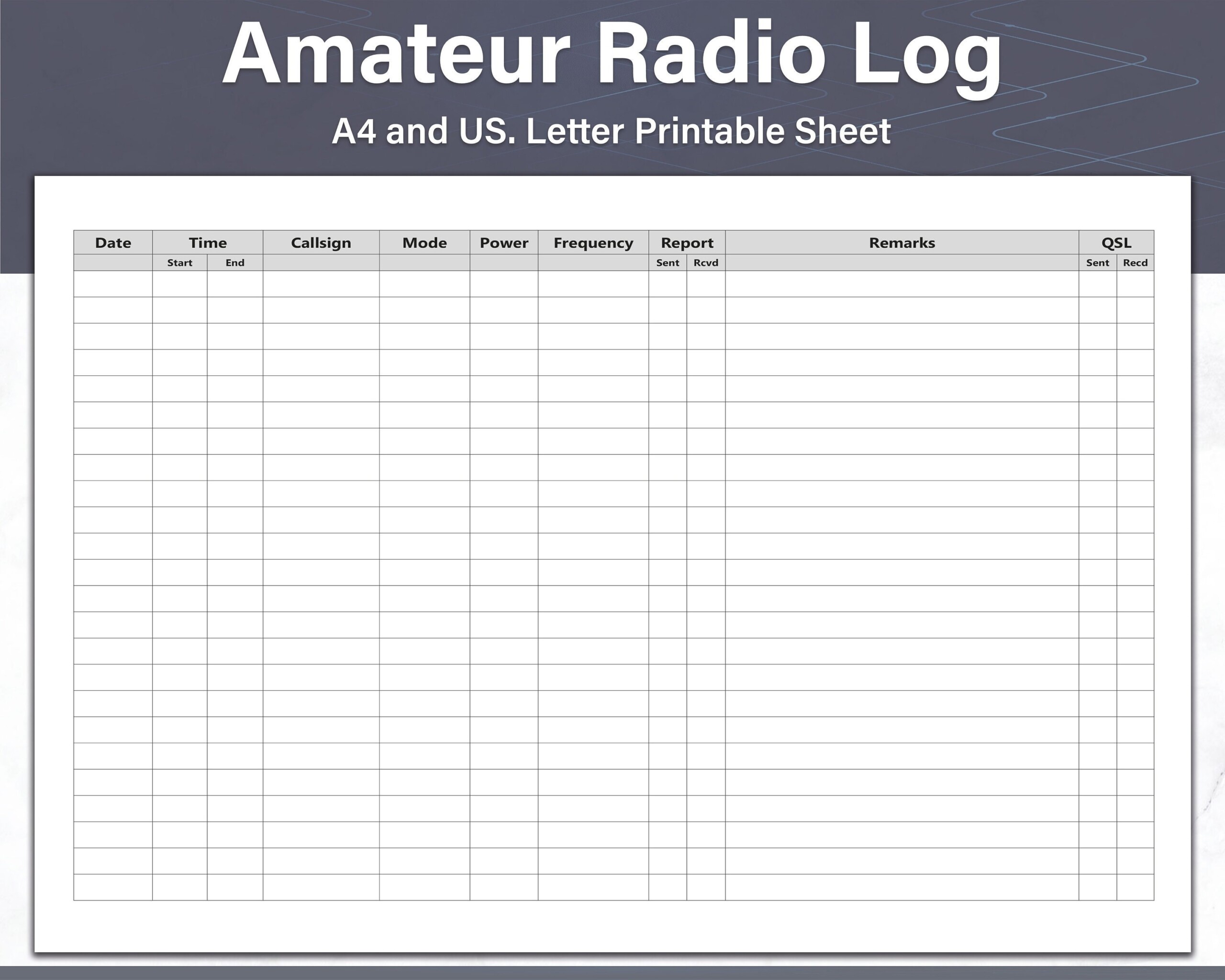Amateur Radio Log Sheets Printable Ham Radio Log Ideal For Etsy