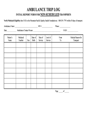 Ambulance Trip Sheet Fill Online Printable Fillable Blank PdfFiller