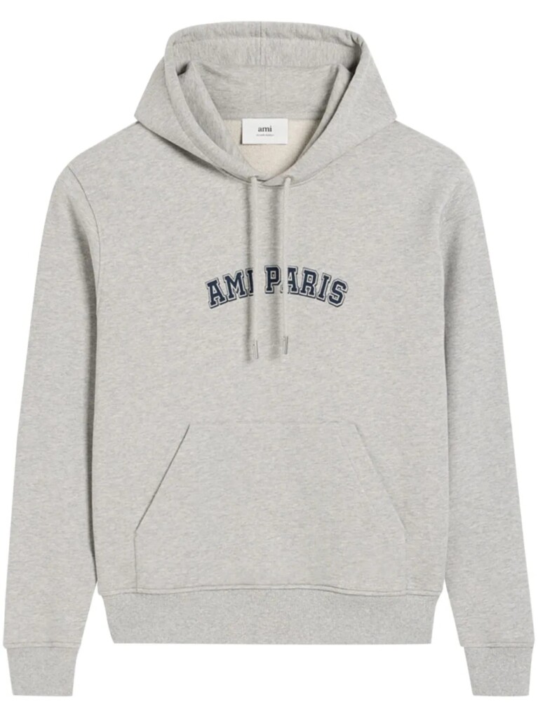 AMI Paris Logo print Cotton Hoodie Grey FARFETCH