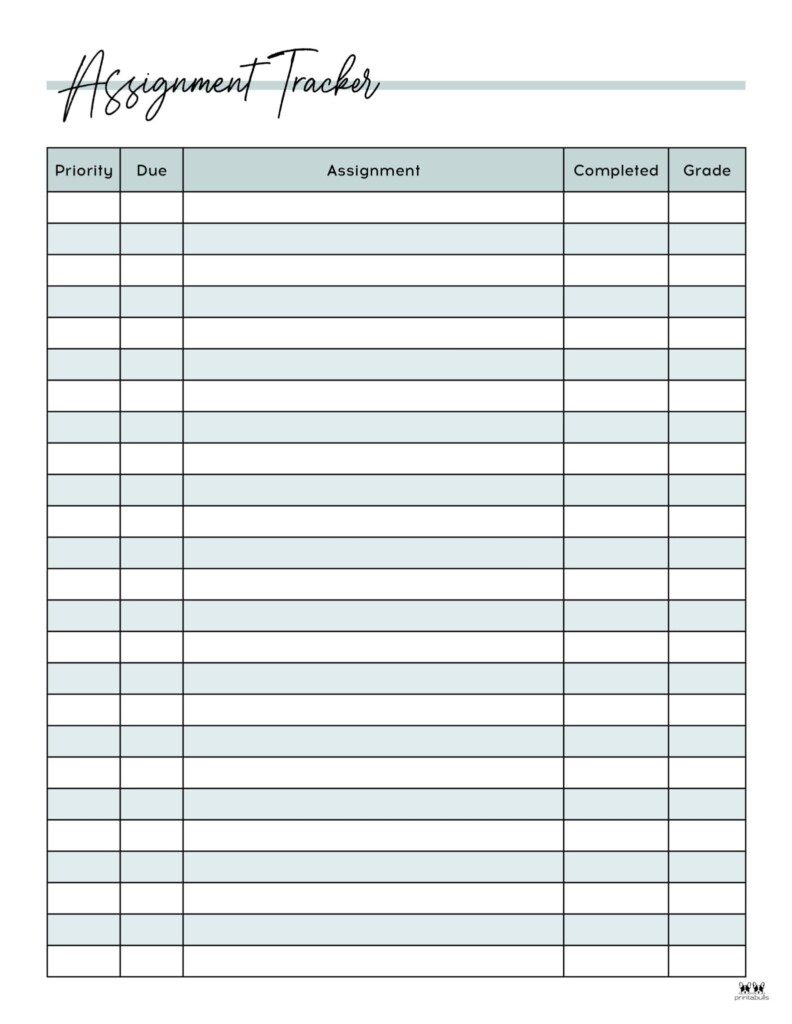 Assignment Trackers 12 FREE Printables Printabulls